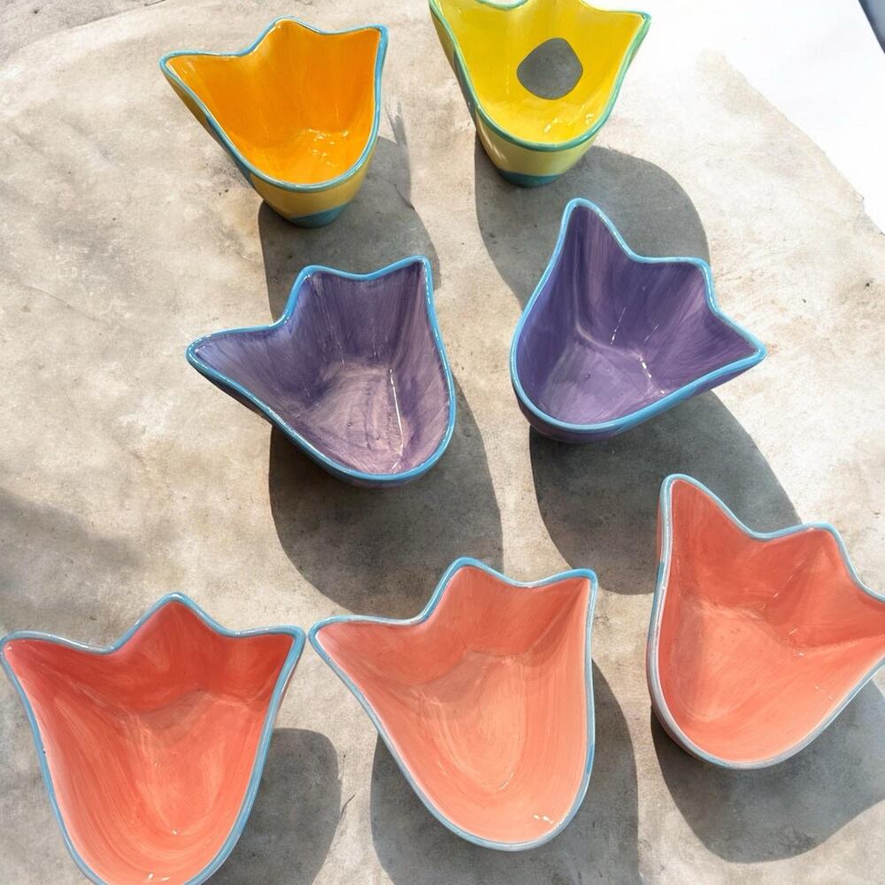 Essentials Polka Dot Ceramic Abstract Bowls Multicolor Six-Piece Set